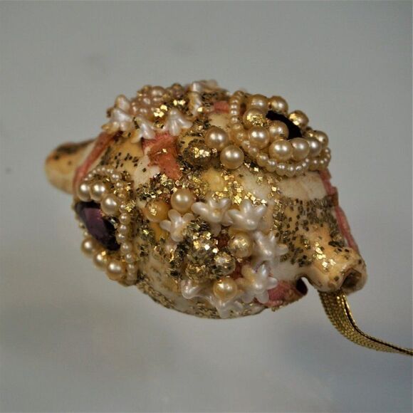 Vintage Christmas Ornament Seashell Beaded Mica Ribbon UNIQUE - Picture 10 of 11